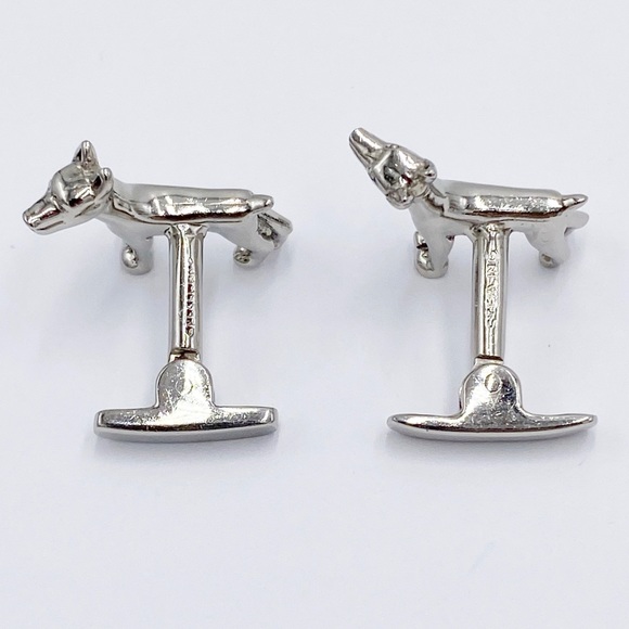 Sterling Silver Dog Cuff Links & Tie Bar Set Mid Century - Picture 6 of 14